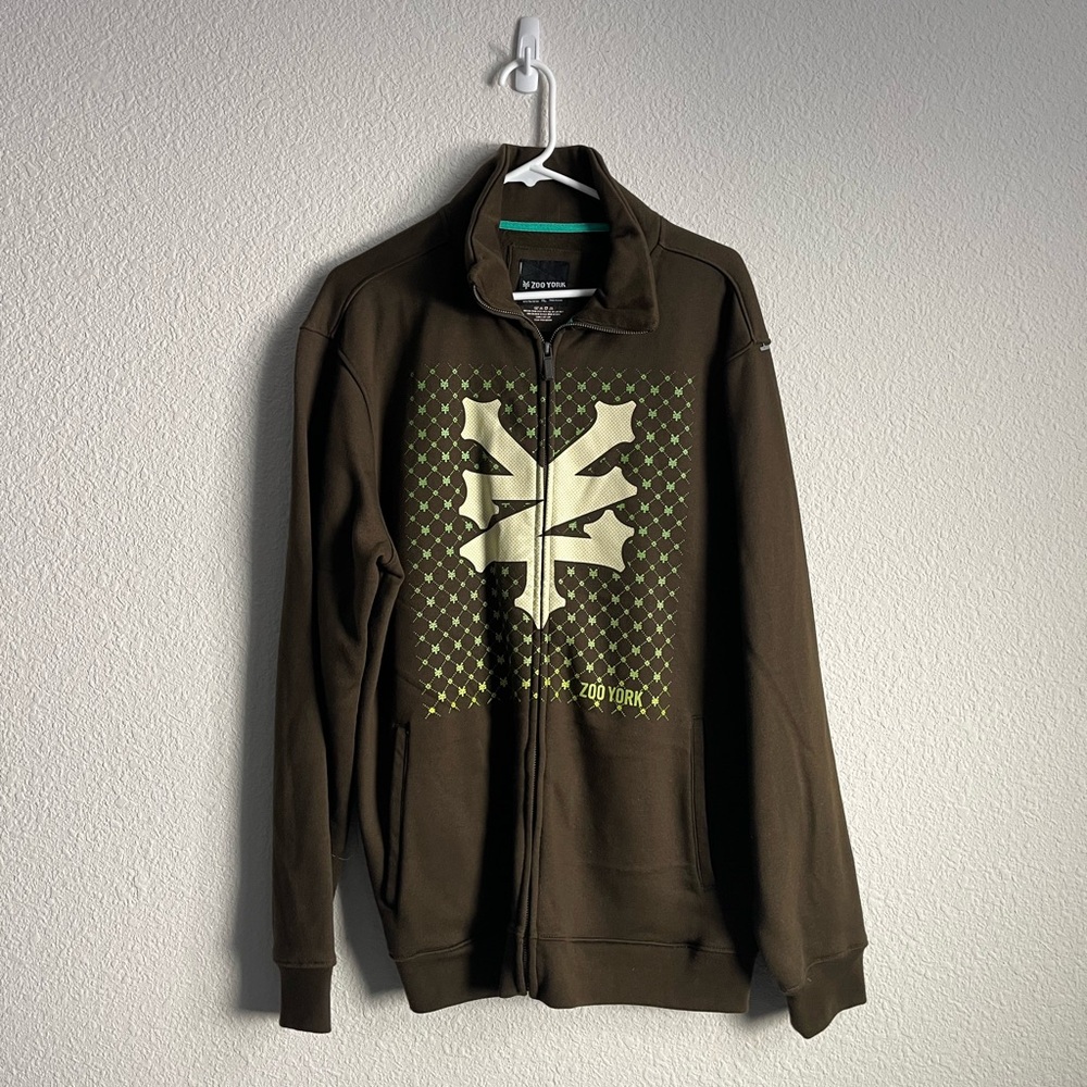 Zoo York Mens Graphic Logo Stand Up Neck Full Zip Sweatshirt Fleece Green XLarge